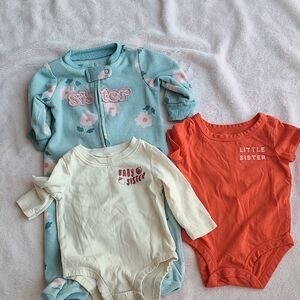 Baby Sister Floral and Little Sister Onesie Set